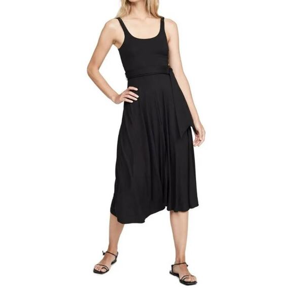 GOOD AMERICAN NEW $99 Belted Open Front Swing Tank Dress Black 3 / Large - Picture 1 of 4
